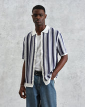 Porto And Ecru Stripe Crochet Knitted Polo Shirt