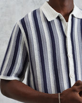 Porto And Ecru Stripe Crochet Knitted Polo Shirt