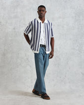 Porto And Ecru Stripe Crochet Knitted Polo Shirt