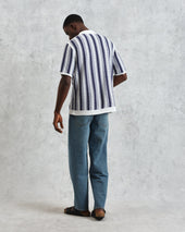 Porto And Ecru Stripe Crochet Knitted Polo Shirt