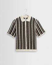 Porto - Ecru And Black Stripe Crochet Knitted Shirt