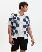 Porto And Blue Square Crochet Knitted Shirt