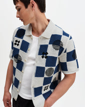 Porto And Blue Square Crochet Knitted Shirt