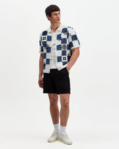 Porto And Blue Square Crochet Knitted Shirt