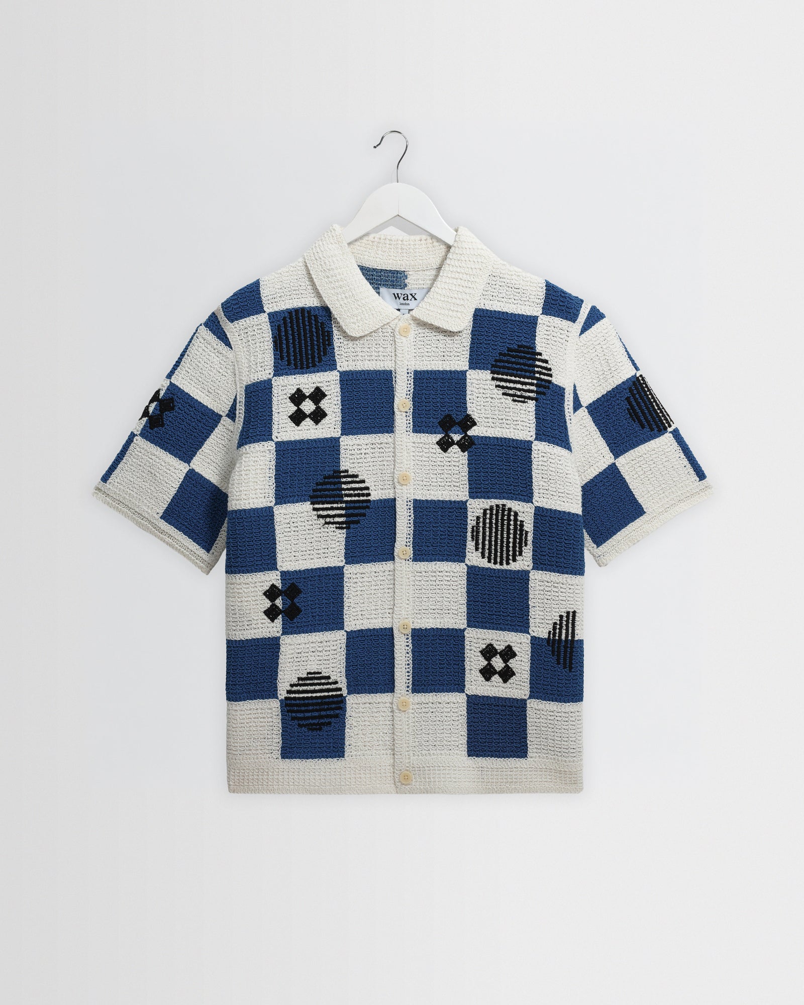 Porto And Blue Square Crochet Knitted Shirt