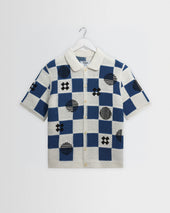 Porto - Ecru And Blue Square Crochet Knitted Shirt