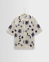 Porto - Ecru And Navy Doodle Crochet Knitted Shirt