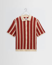 Porto - Ecru And Orange Stripe Crochet Knitted Shirt