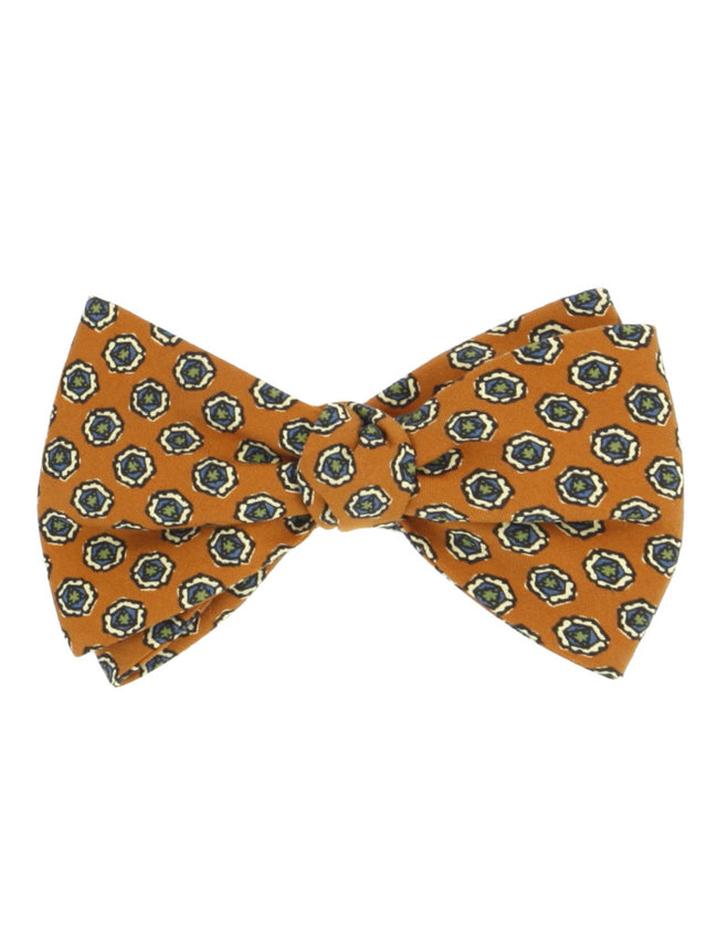 Yellow pre-tied silk bow tie with disc pattern
