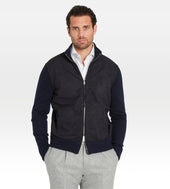 Pull Zip Bleu En Daim Cachemire