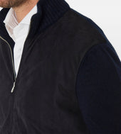 Pull Zip Bleu En Daim Cachemire