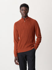 Pull col zippé en laine Mérinos mélangée rouge