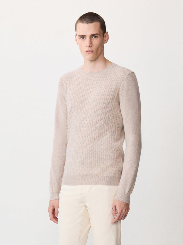 Pull col rond en cachemire beige
