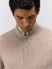 Pull Col Boutonn En Cachemire Beige