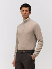 Pull col boutonné en cachemire beige