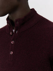 Pull Col Boutonn En Cachemire Bordeaux