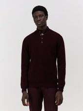 Pull col boutonné en cachemire bordeaux