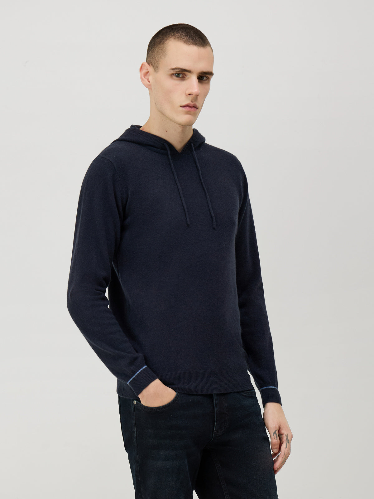 Pull Capuche En Cachemire Bleu Indigo