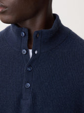 Pull Col Boutonn En Cachemire Bleu Indigo