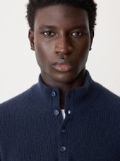 Pull Col Boutonn En Cachemire Bleu Indigo