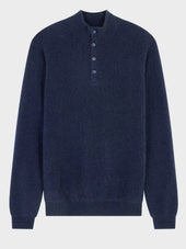 Pull Col Boutonn En Cachemire Bleu Indigo