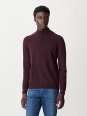 Pull col zippé en cachemire bordeaux