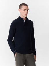 Pull col zippé en cachemire bleu marine