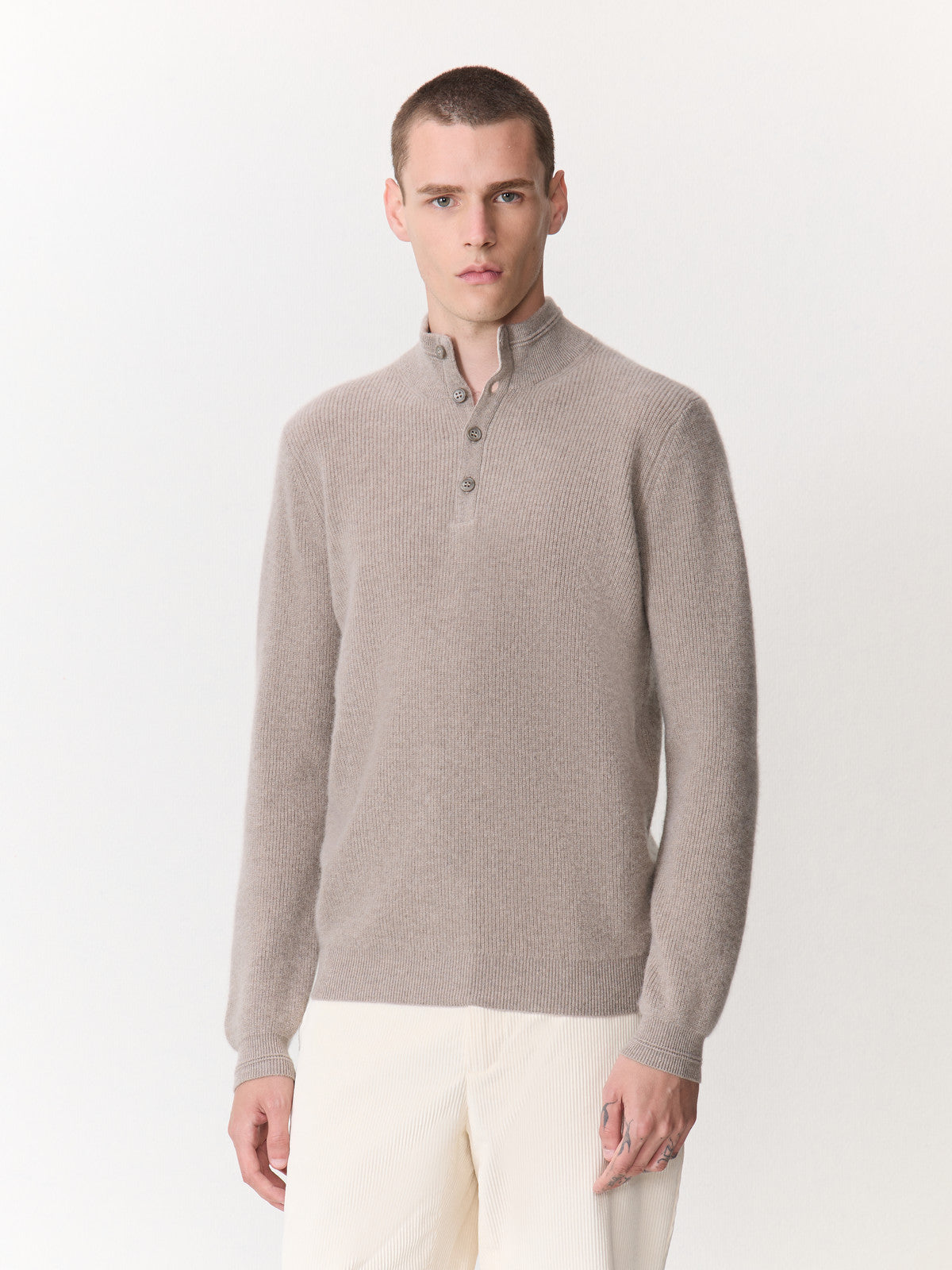 Pull Col Boutonn En Cachemire Marron