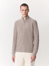 Pull col boutonné en cachemire marron