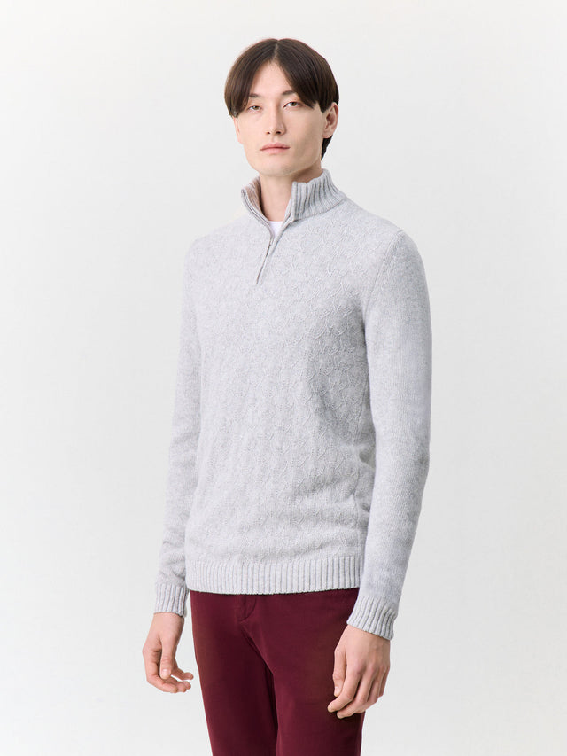 Pull col zippé en laine mélangée grise