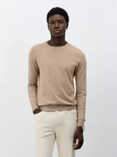 Pull col rond en coton et soie beiges
