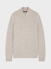 Pull col zippé en laine mélangée beige