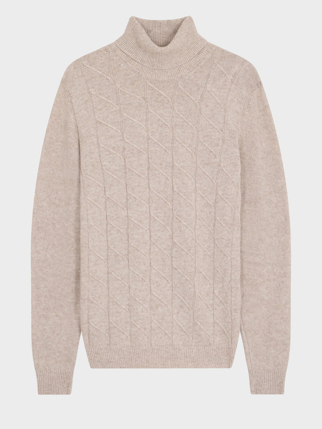 Pull col roulé en laine mélangée beige