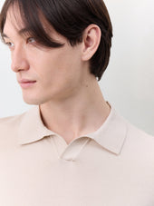 Pull Col Polo En Coton Et Soie Beige Fonc