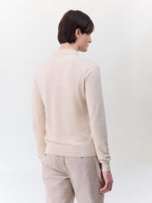 Pull Col Polo En Coton Et Soie Beige Fonc