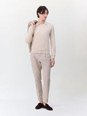 Pull Col Polo En Coton Et Soie Beige Fonc
