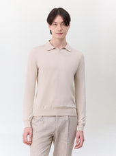 Pull col polo en coton et soie beige foncé