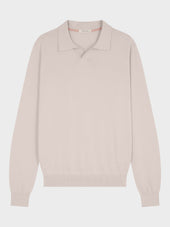 Pull Col Polo En Coton Et Soie Beige Fonc