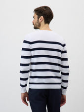 Pull Col Rond En Coton Blanc Rayures Bleu Marine