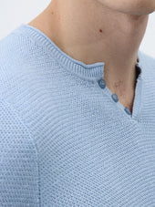 Pull Col Tunisien En Lin Et Coton Bleu Ciel