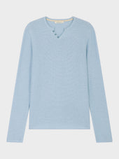 Pull Col Tunisien En Lin Et Coton Bleu Ciel