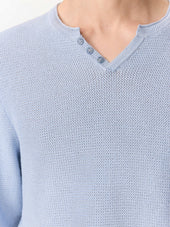 Pull Col Tunisien En Ramie Et Coton Bleu Ciel