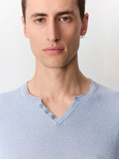 Pull Col Tunisien En Ramie Et Coton Bleu Ciel