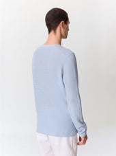 Pull Col Tunisien En Ramie Et Coton Bleu Ciel