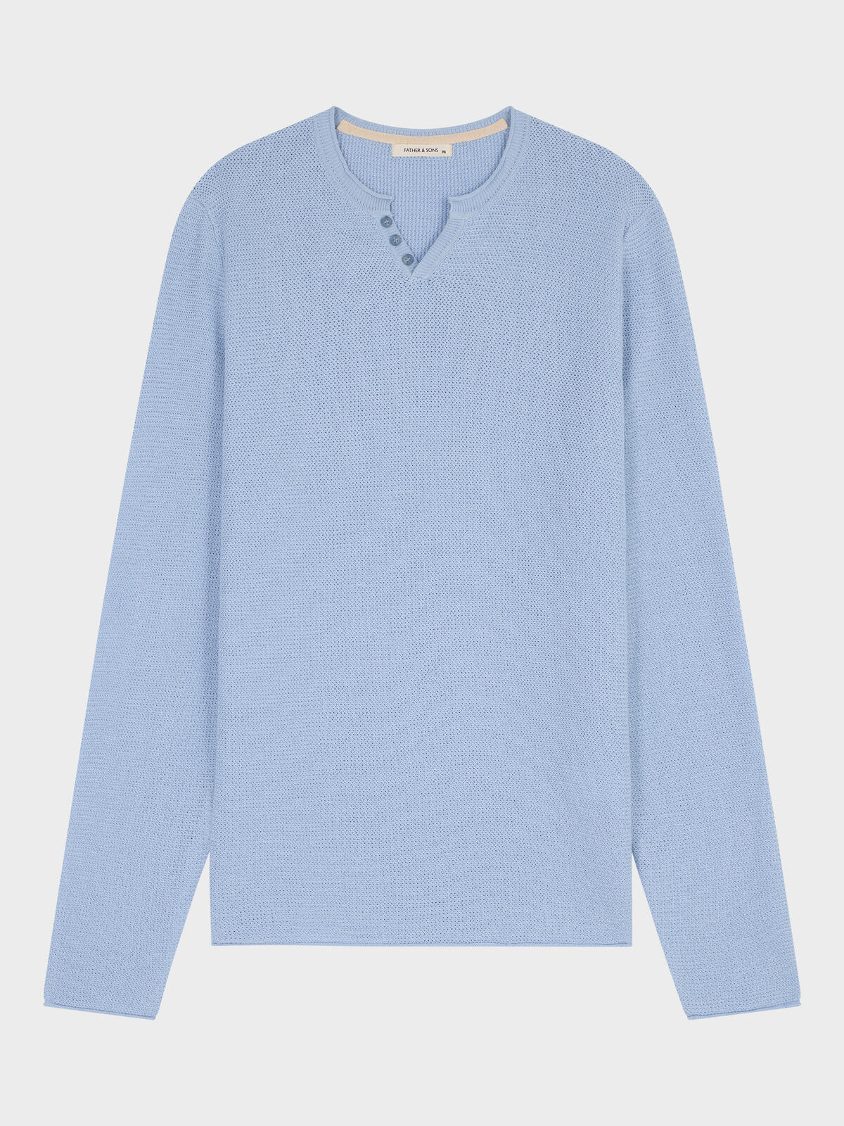 Pull Col Tunisien En Ramie Et Coton Bleu Ciel