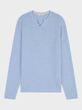 Pull col tunisien en ramie et coton bleu ciel