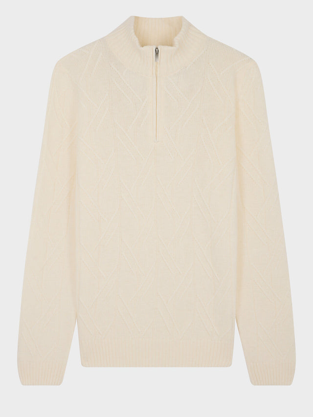 Pull col zippé en laine mélangée écrue
