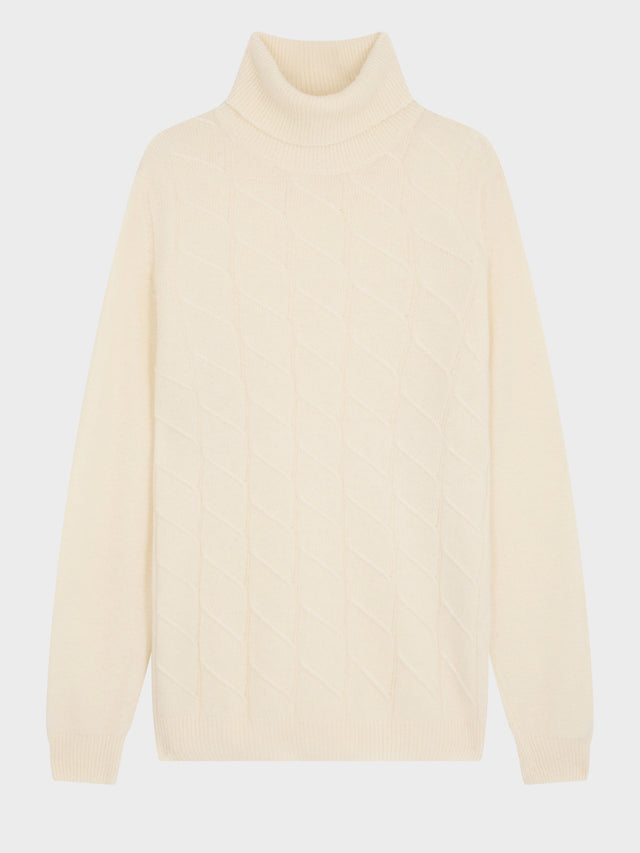 Pull col roulé en laine mélangée écrue