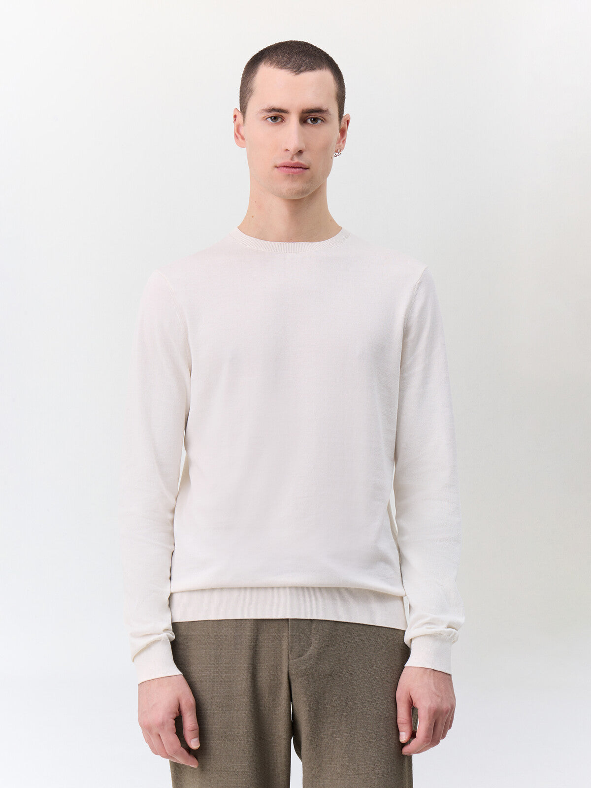 Pull Col Rond En Coton Et Soie Beige Clair