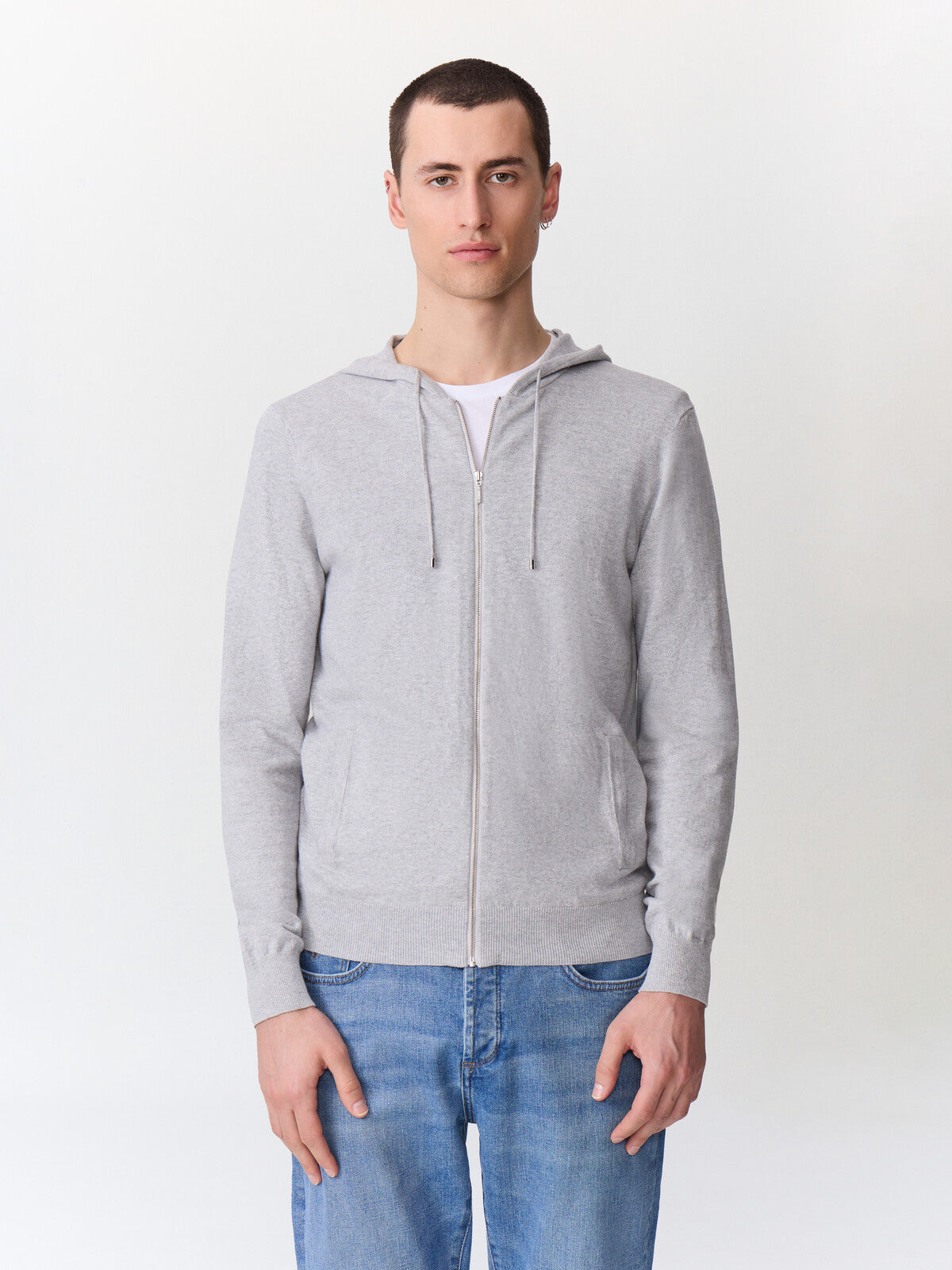 Gilet Capuche Zipp En Coton Gris